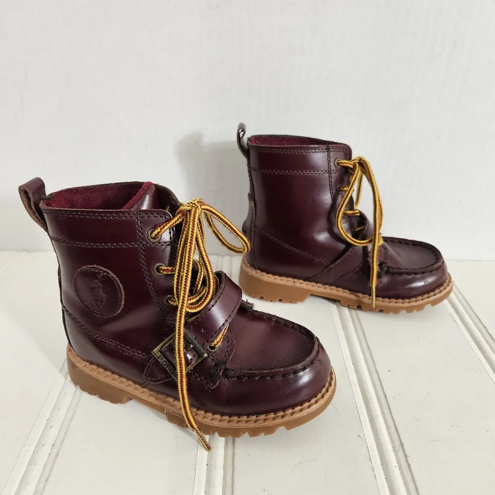 Polo Ralph Lauren Ranger Hi II Boots Boys 9 Leather Moc Toe Oxblood Burgundy